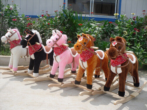 Plush Rocking Horse With Sound Moving Mouth and Tail For Children Ride on Playing