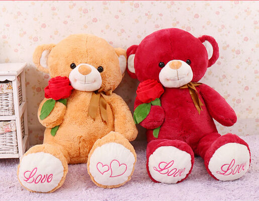 Cute Giant Red Teddy Bear Stuffed Animal Toys With Rose Flower Jumbo 80cm