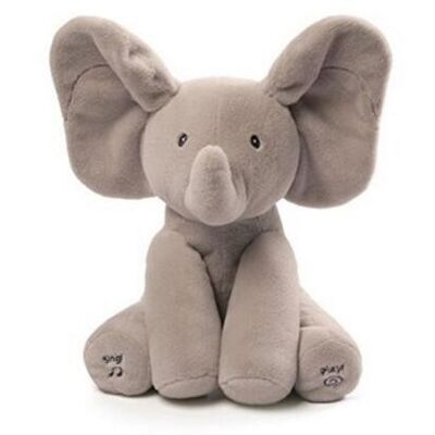 Grey Peek A Boo Music Plush Toys , Electronic Stuffed Elephant Toy