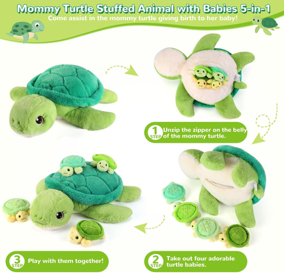 Mommy Turtle Stuffed Animal with Babies 5-in-1