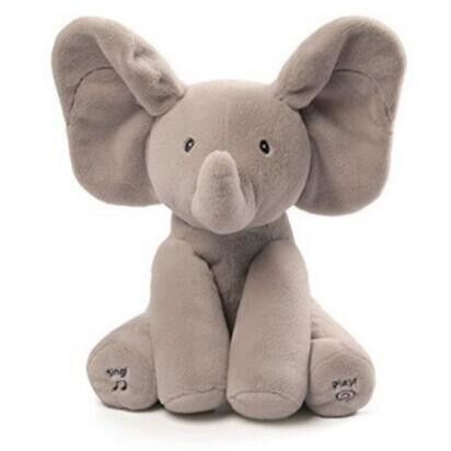 Grey Peek A Boo Music Plush Toys , Electronic Stuffed Elephant Toy